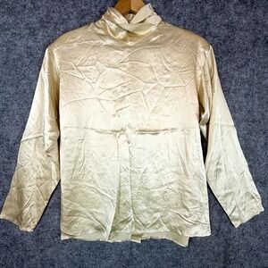 Vintage Courtney Rhodes Shirt Womens 8 Beige Silk Office Siren Mock Neck Holiday
